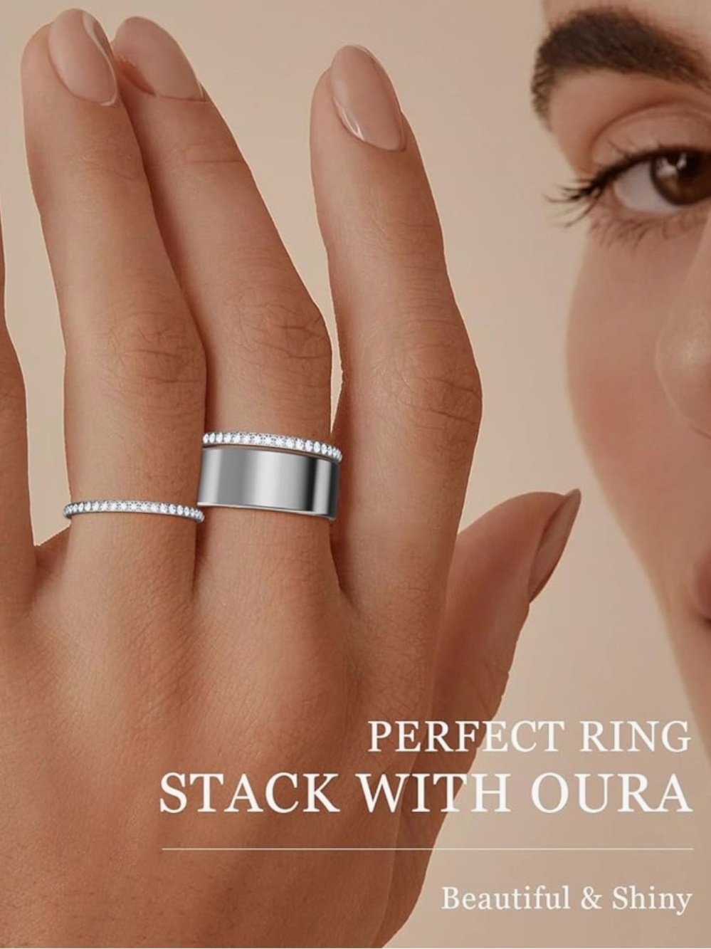 ZOOROO 2-Pack 14K Gold Plated Stackable Bands for Oura Ring Gen 4/Gen 3 CZ Sz 9